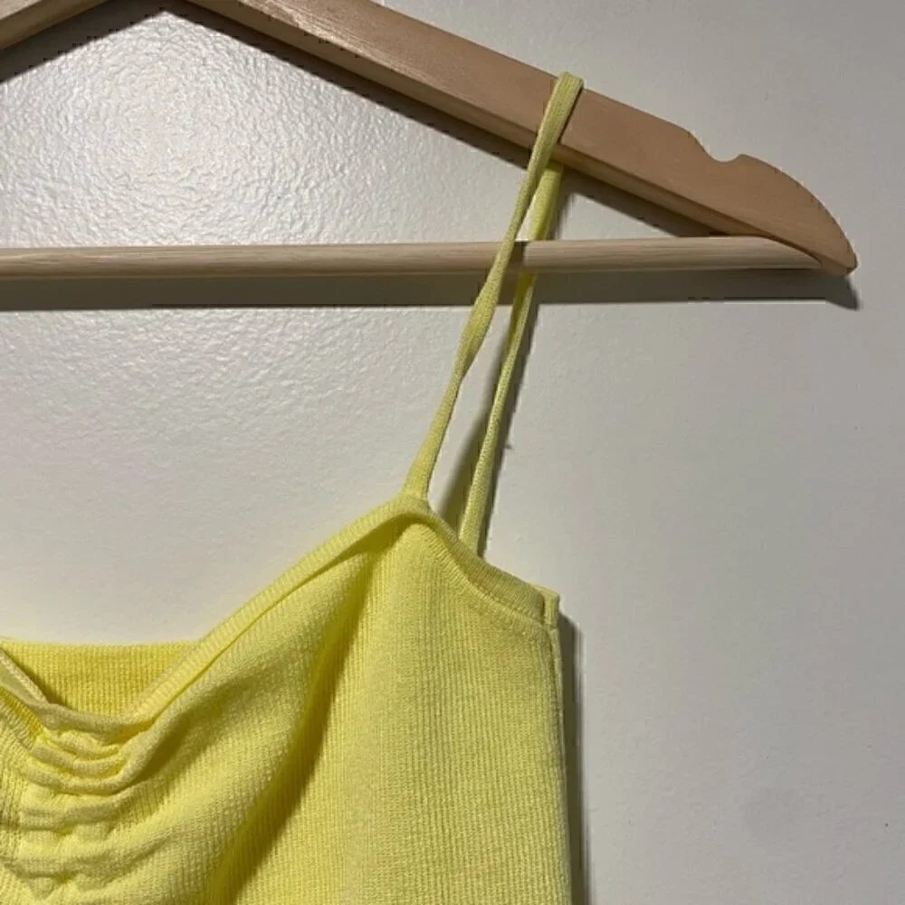 Vibrant Yellow Ruched Drawstring Camisole – Perfect for Summer